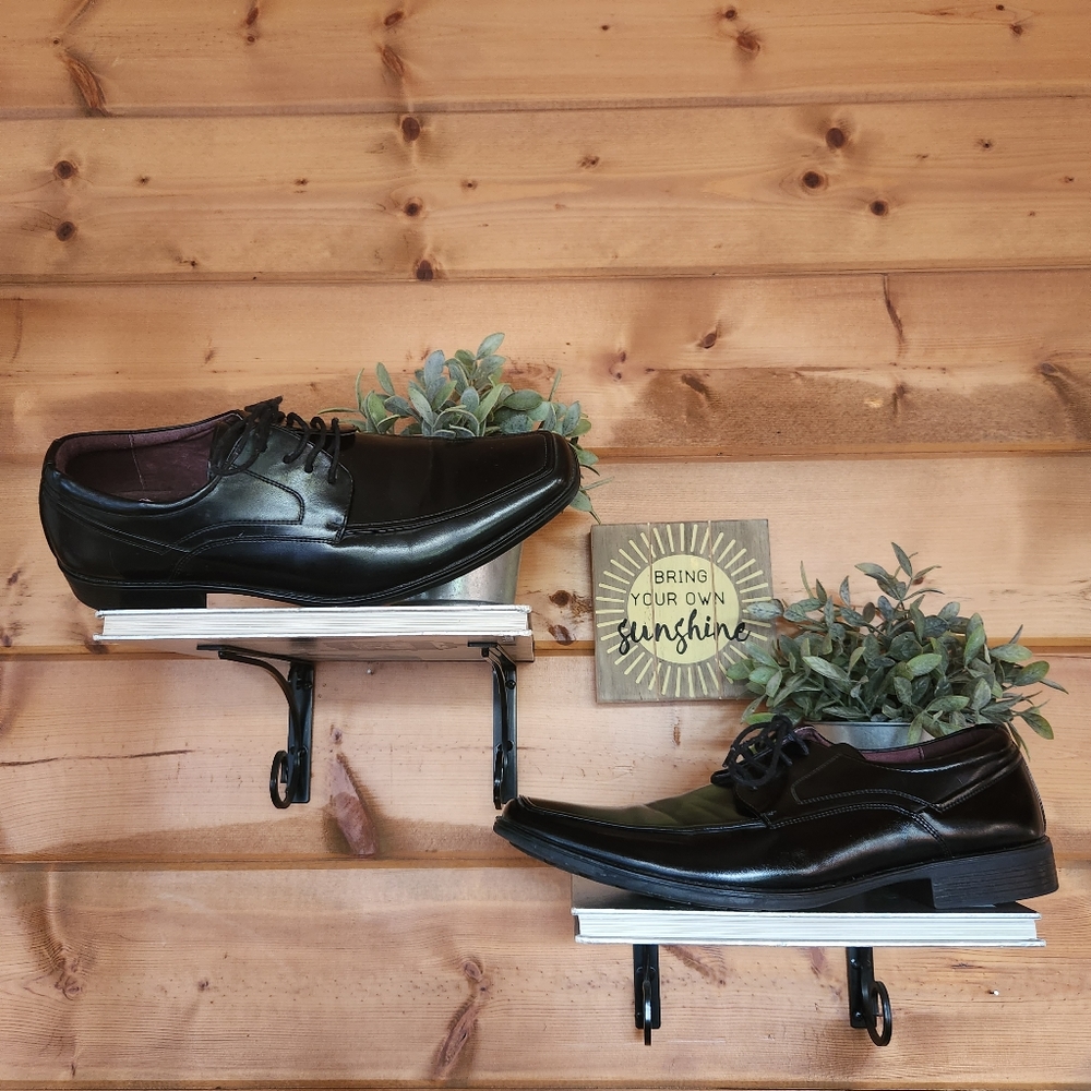 Freeman 💙 Colter Oxford Dress Shoes Black‎ Leather Square Apron Toe Office 13 M